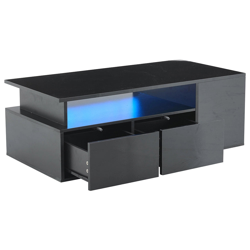 Tavolino-Xylo-100x50x35cm nero 2 cassetti LED capacit?? 60kg