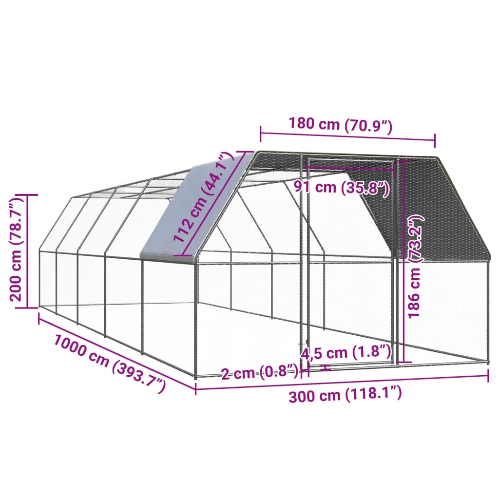 Pollaio per Esterni 3x10x2 m in Acciaio Zincato 3089327
