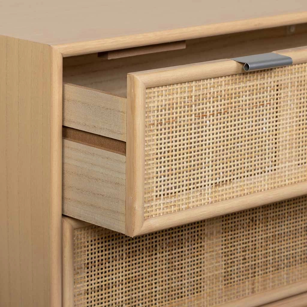 Cassettiera in MDF e rattan, 3 cassetti, marrone, 75x35x78