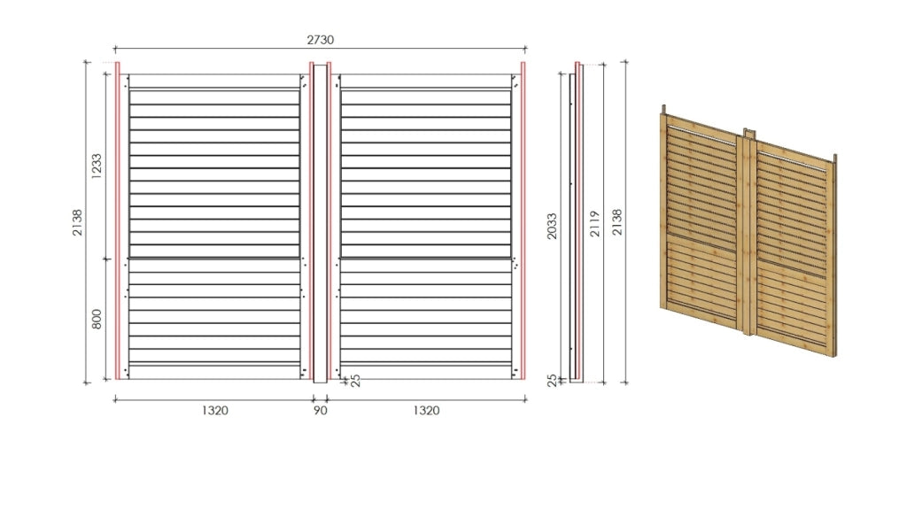 Recinto, pannello in legno con lamelle, set - impregnato in marrone - DOM703 - ALTANKA