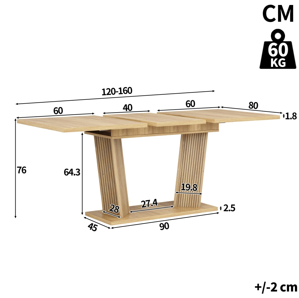 TAVOLO da pranzo allungabile 120-160 x 80 cm MDF Naturale e Marrone Chiaro
