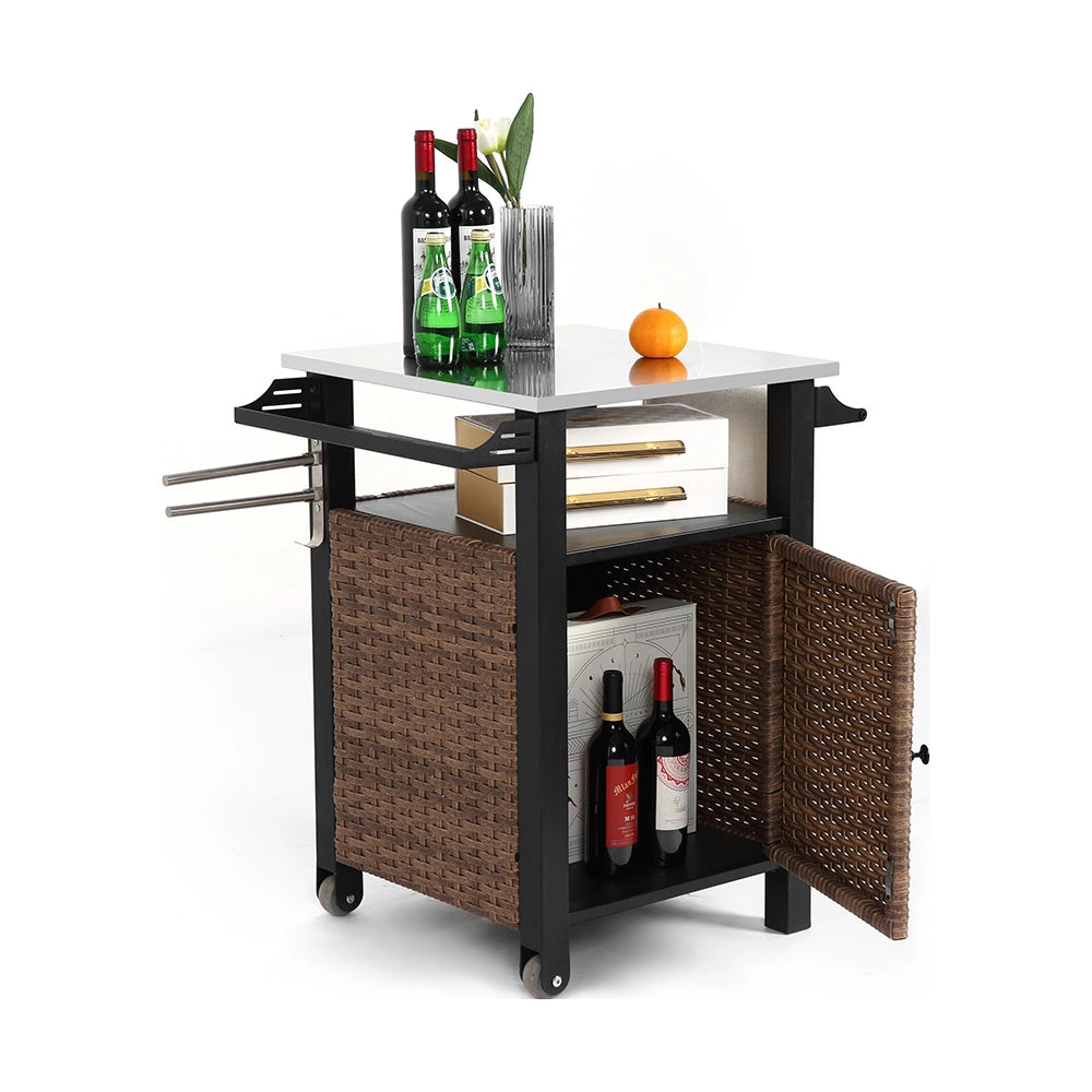 Carrello bar esterno - Xylo - 1 porta, rotelle in acciaio inossidabile, maniglia laterale, marrone