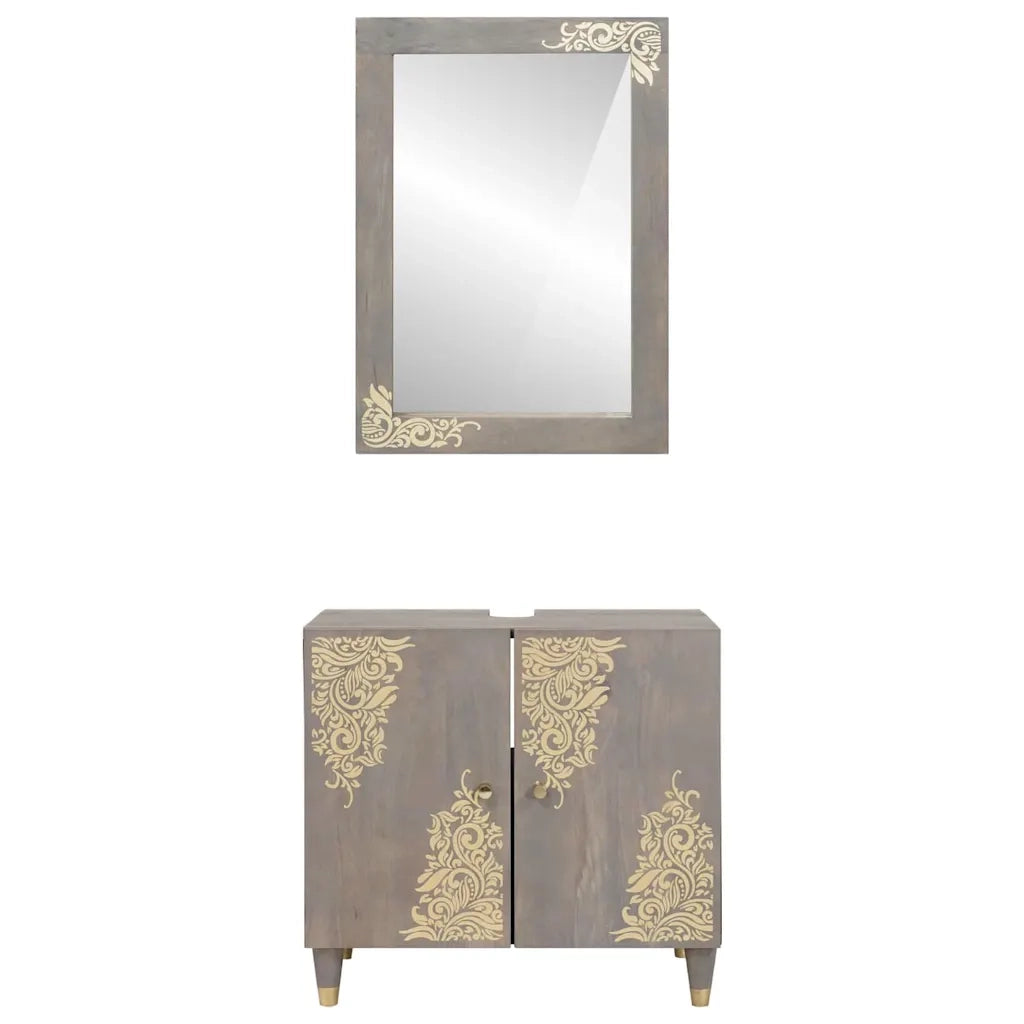Set di Armadi da Bagno 2 pcs Grigio Legno di mango massello