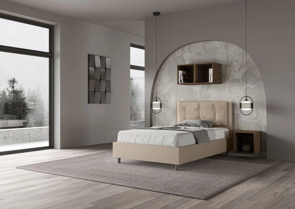 Letto 1 Piazza E Mezzo 120x210 cm con Rete e Contenitore Imbottito in Similpelle Annalisa Large Tortora
