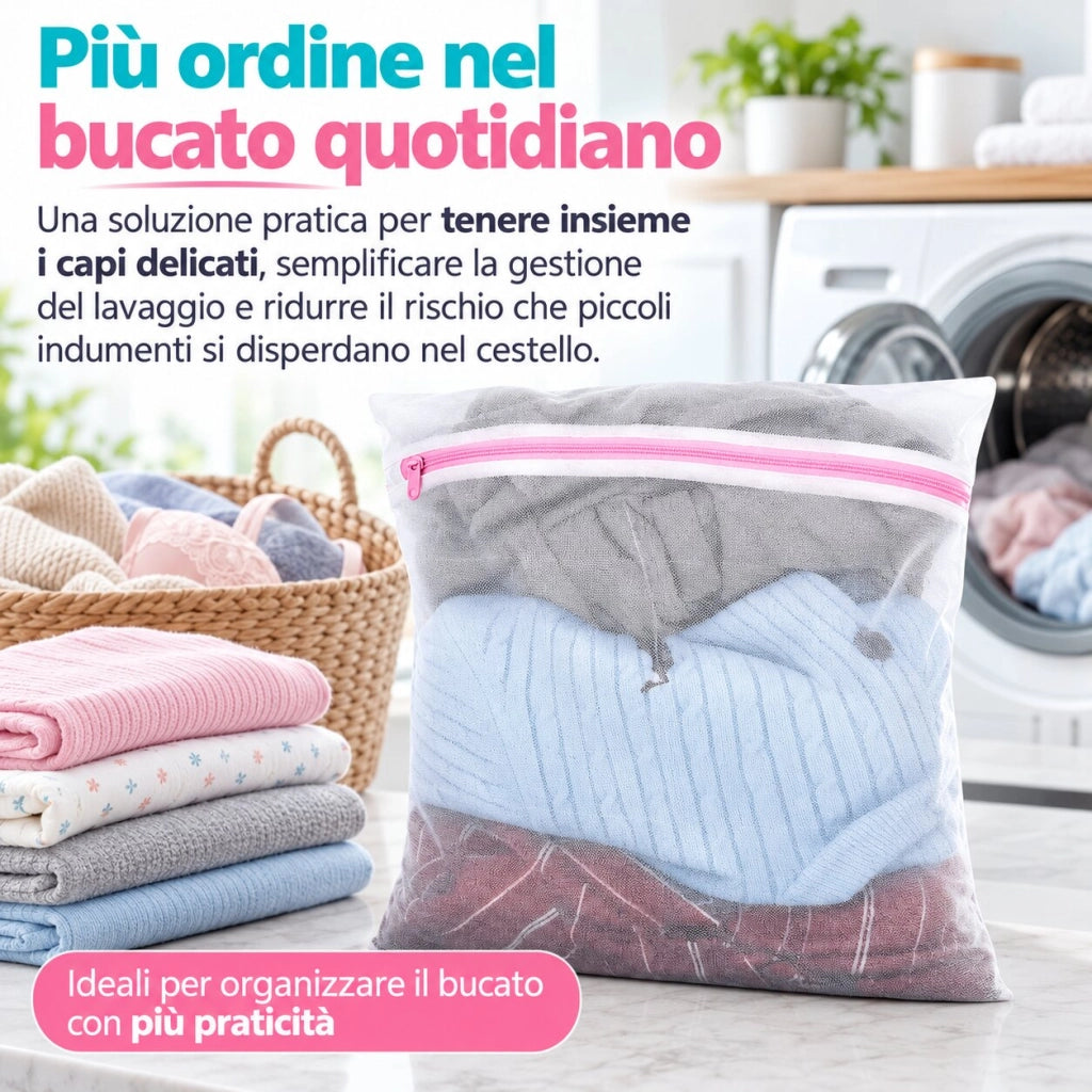 2 Sacchetti Lavatrice 50x40 cm con Cerniera Proteggi Bucato 59474