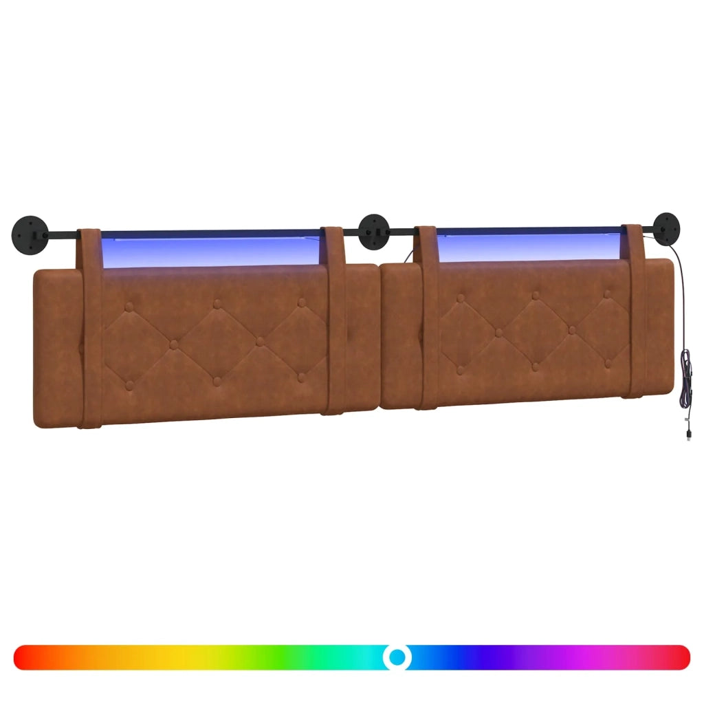 Testiera sospesa Con luce LED Marrone PU Antico