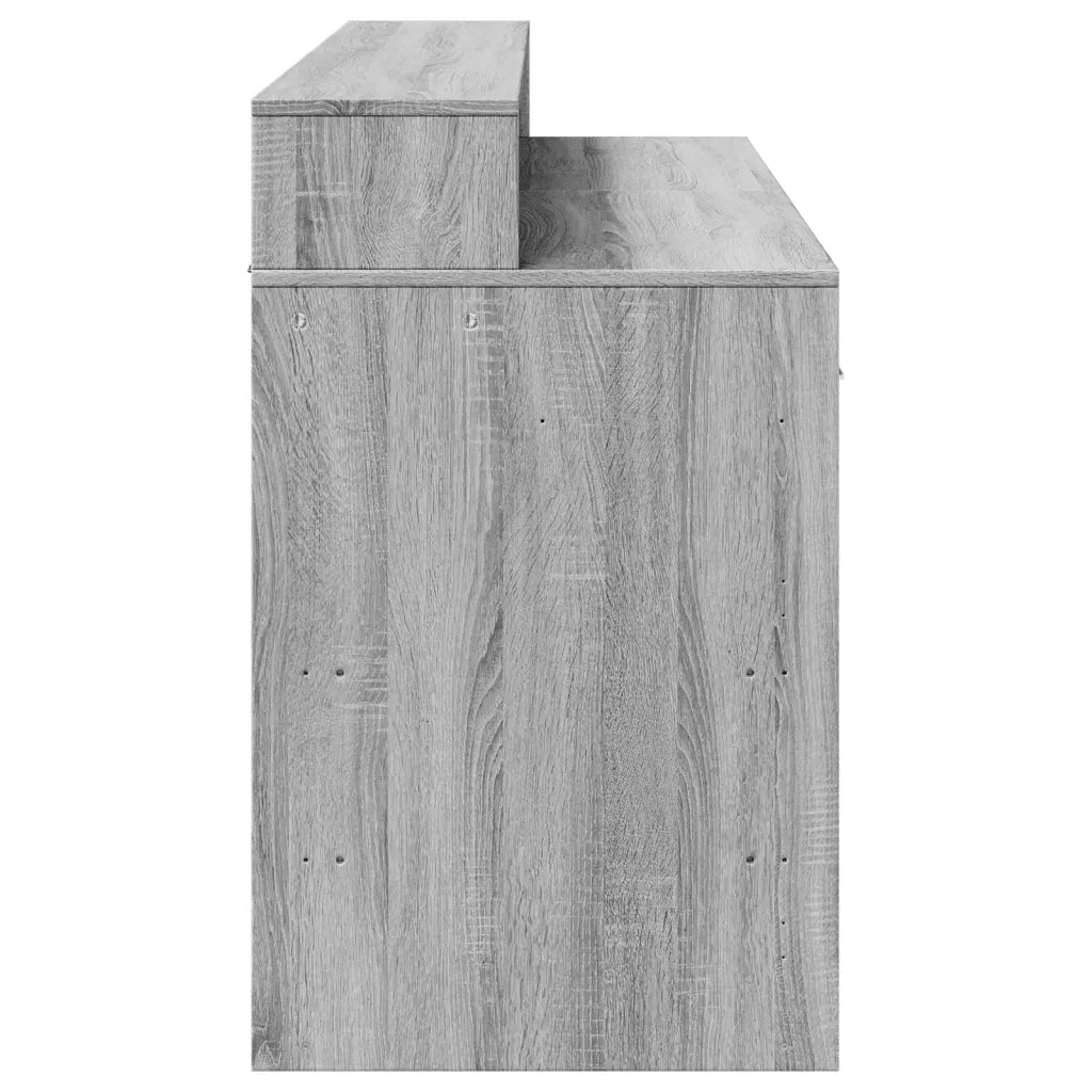 Scrivania | Tavolo da Ufficio con Luci LED Grigio Sonoma 140x55x91cm in Multistrato