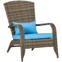 Sedia da Giardino Adironrack con Braccioli, in Rattan e Acciaio, 64x80x90 cm, Marrone e Blu