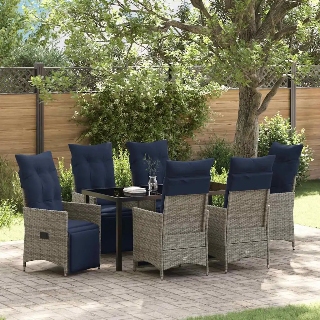 Set di tavolo e sedie con cuscino 7 pcs Grigio Rattan in PE