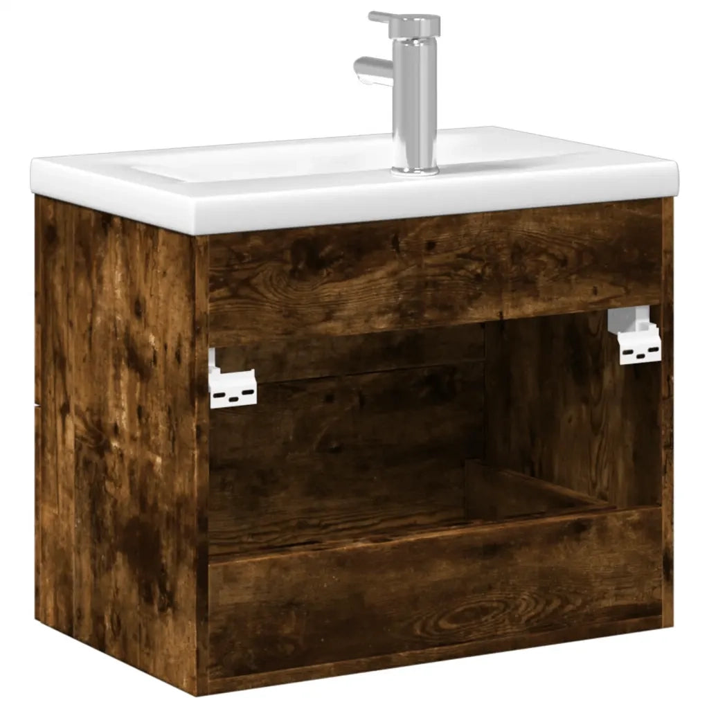 Mobile da Bagno con Lavabo Integrato-Armadietto da bagno con Lavandino Rovere Fumo