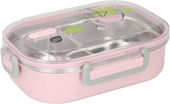 Lunchbox termo isolante con stile descrittivo contenitore liner silicone imbottitura Rvs - trasparente rosa uccello - per bambini pranzo scuola.