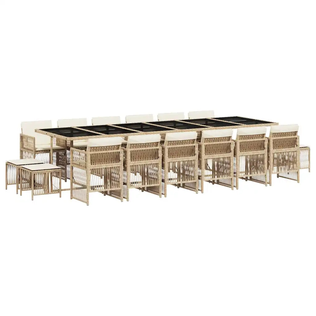 Set da Pranzo da Giardino 17 pz con Cuscini Beige in Polyrattan 3211006