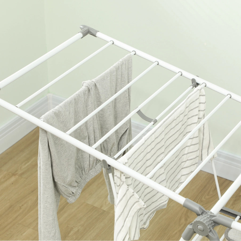 Stendibiancheria a 2 Livelli 156,5x61,5x97 cm Regolabile su 4 Altezze in Metallo e Plastica Bianco