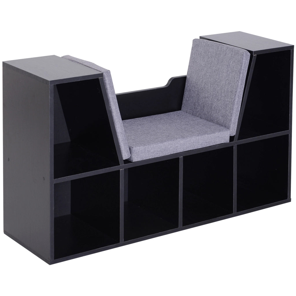 Libreria a Banco 2 in 1 con Cuscini ¨C Zephmum ¨C 102x30x61 cm, Nero