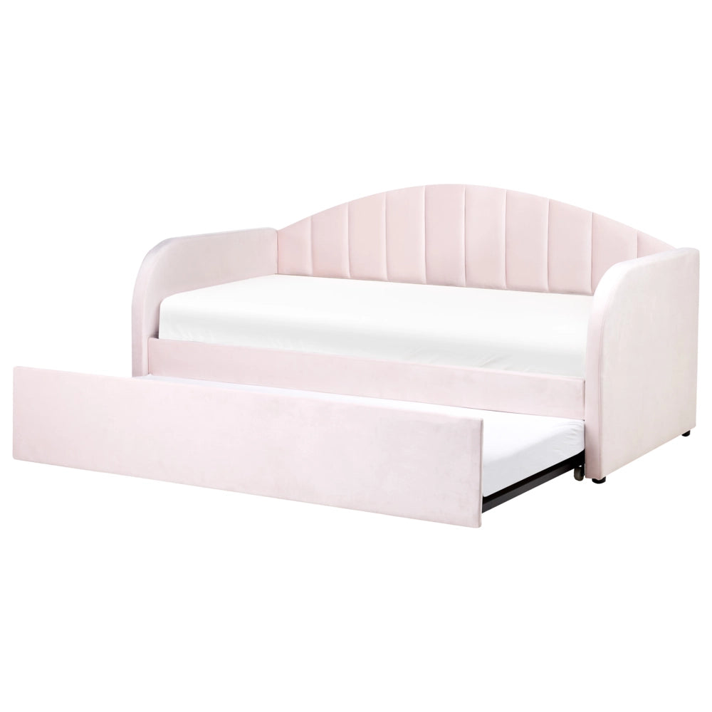 Letto estraibile in velluto rosa 90 x 200 cm con cornice imbottita moderna glamour per una cameretta per bambini ospiti