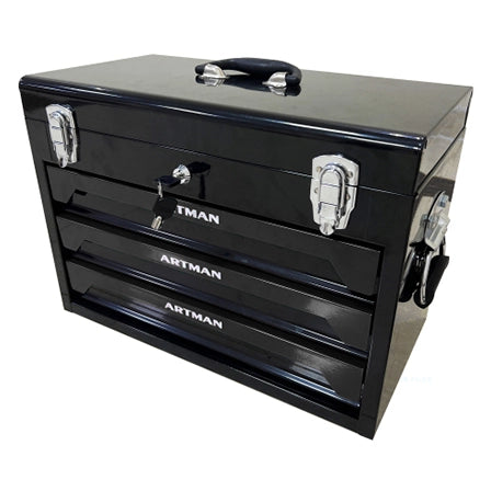 CASSETTA PORTA ATTREZZI 50x27x35 cm In Acciaio Nero 3 Cassetti