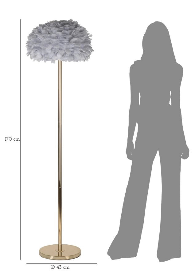 Lampada da Terra Feathers Slim Grigia Ø43x170 cm in Ferro e Plastica Grigio e Oro