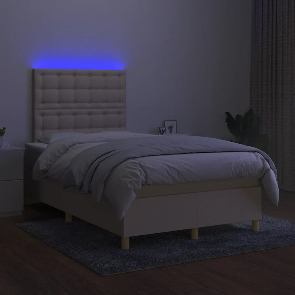Letto a Molle con Materasso e LED Crema 120x190 cm in Tessuto 3270279