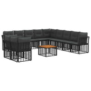 Set di divani da esterno 12 pcs Nero e Grigio scuro Poliestere 3437509