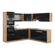 Vicco Cucina angolare completa Rovere nero/oro lucido 237 x 247 cm , PL Rovere
