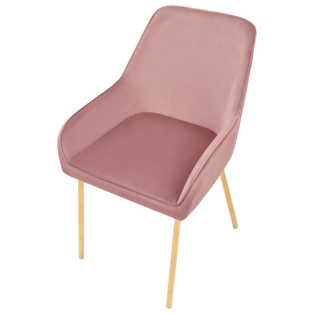 Set di 2 Sedie da Pranzo con Rivestimento in Velluto rosa gambe dorate glamour retrò