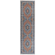 Tappeto passatoia blu e arancione poliestere 80 x 300 cm decorazioni orientali invecchiate per soggiorno camera da letto