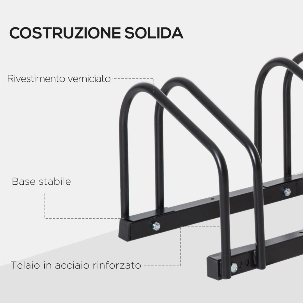 Rastrelliera Portabiciclette 4 Posti ¨C Xylo ¨C Acciaio Nero 110x33x27 cm