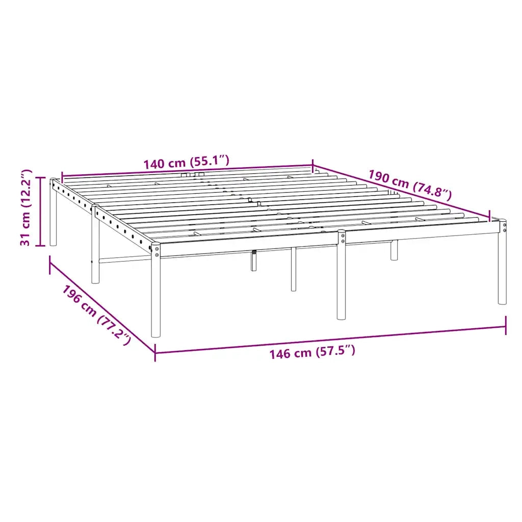 Letto matrimoniale | Letto per adulti | Giroletto in Metallo Nero 140x190 cm