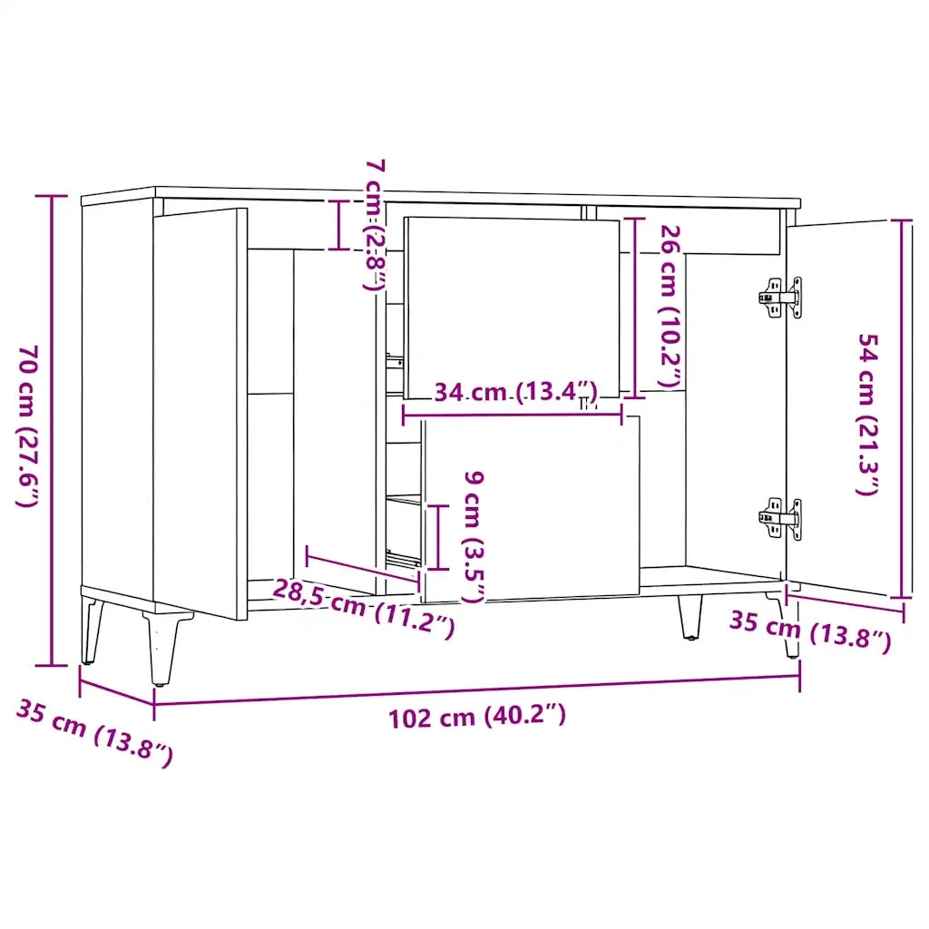 Credenza Grigio Sonoma 102x35x70 cm in Legno Multistrato 815166