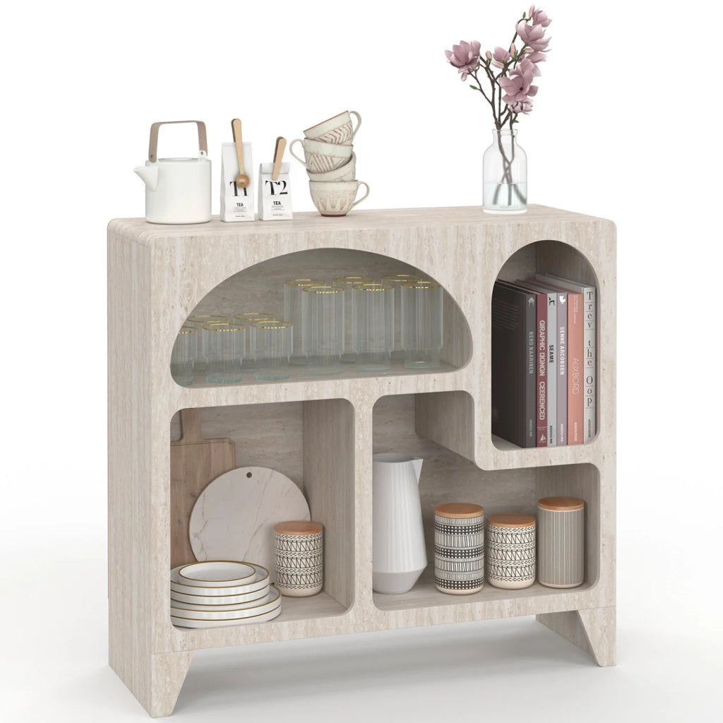IDMarket - Credenza in stile organico da 80 cm ALESIA a 4 scomparti, effetto travertino