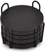 Sostegni in legno di acacia nera, 4 pezzi, con supporto in acciaio, decorazione per tavolo, protezione per tavolo, decorazione (dimensioni del sostegno: 10,2 x 10,2 x 1,3 cm, dimensioni del supporto: 11,4 x 11,4 x 7 cm)