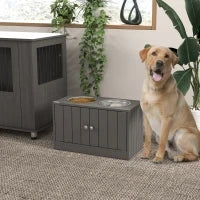 Ciotola per Cani Rialzata con 2 Ciotole in Acciaio Inossidabile e 44 L di Vano Contenitore, Porte Magnetiche, Grigio