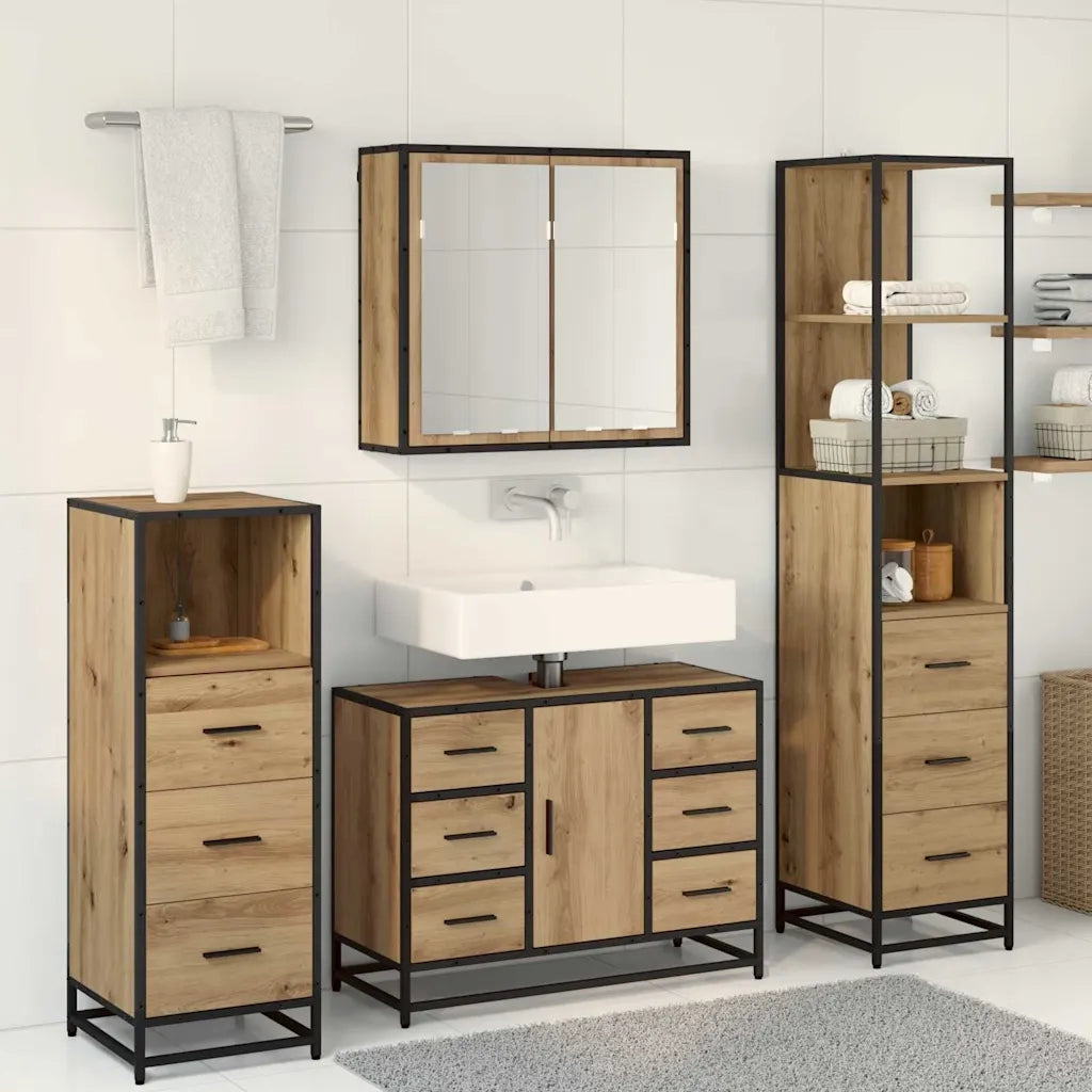 Set di mobili per il bagno con porta 4 pcs rovere artigianale 3402567