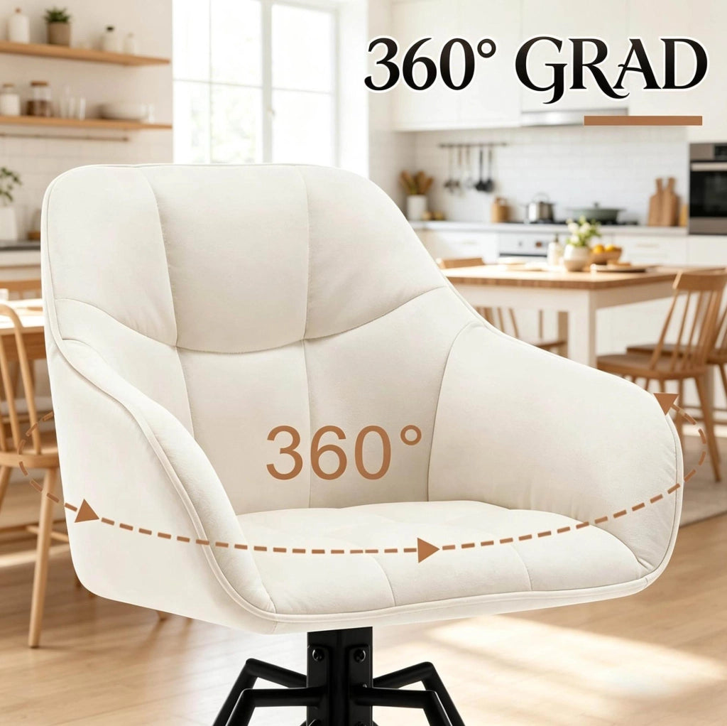 Set di 2 sedie da pranzo girevoli 360° in velluto crema