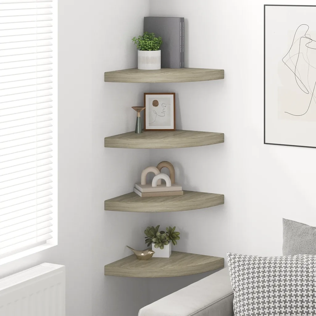 Scaffali Angolari a Parete 4 pz Rovere 35x35x3,8 cm in MDF 323927
