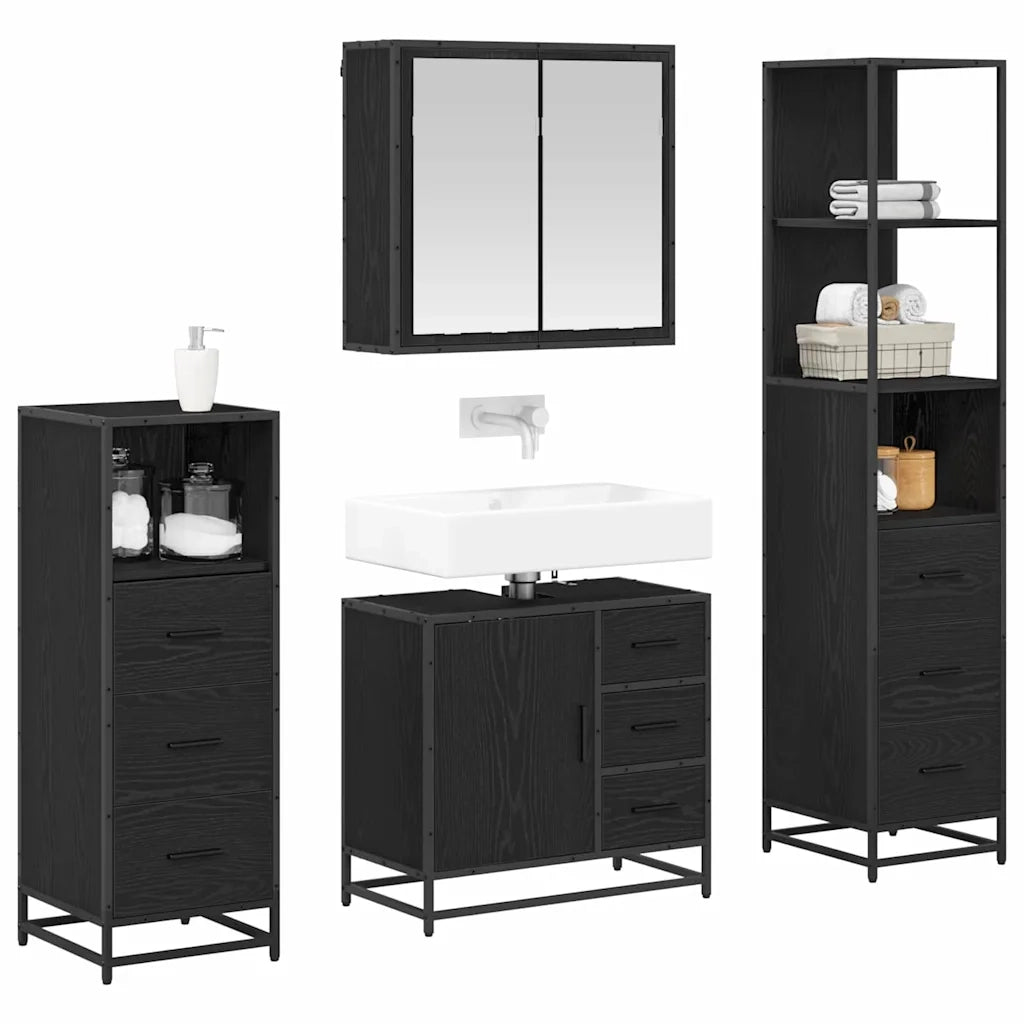 Set di mobili per il bagno 4 pcs Rovere Nero Legno multistrato