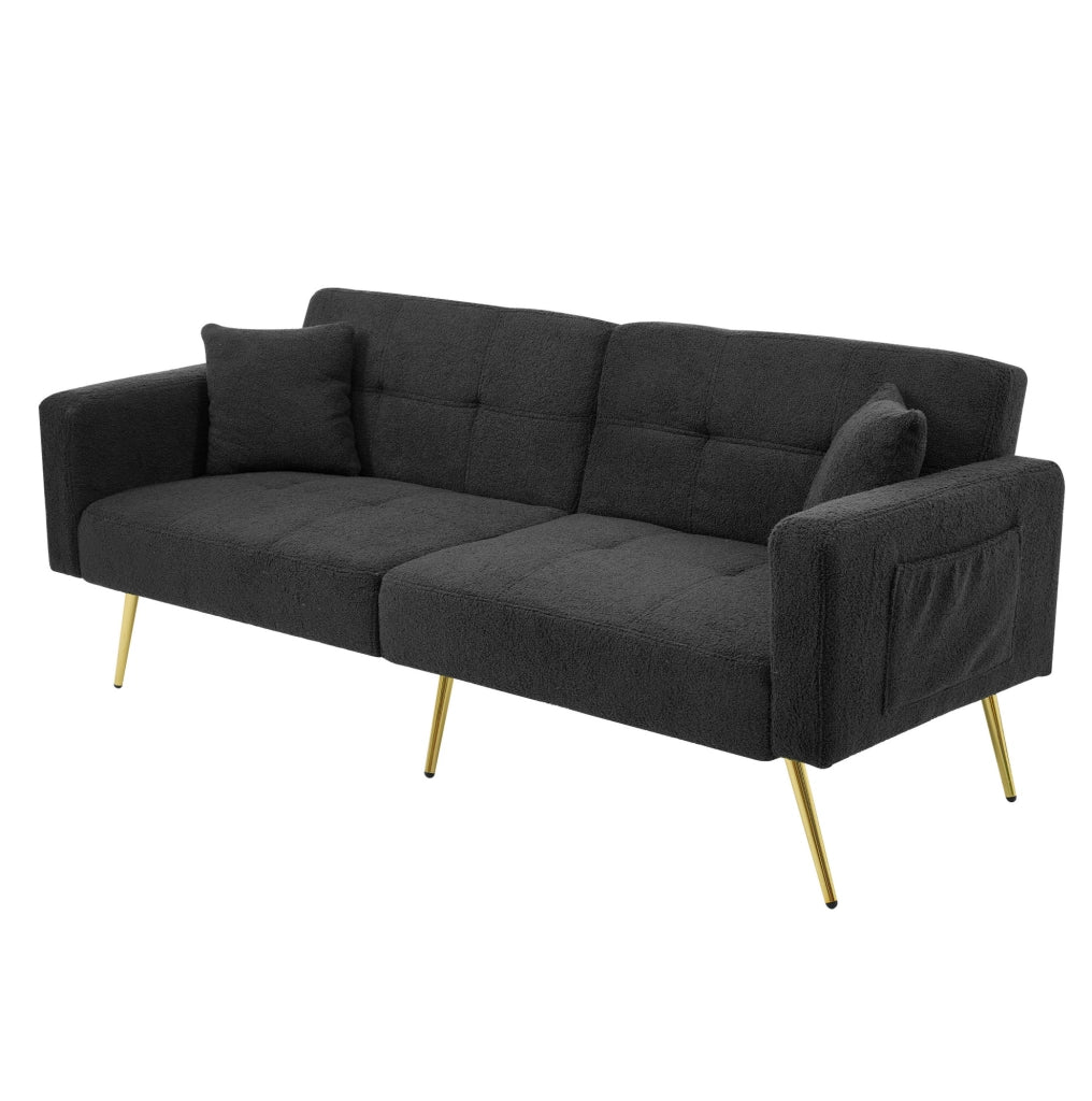 Divano letto 175x64x72 cm reclinabile con tasche laterali in sherpa grigio antico