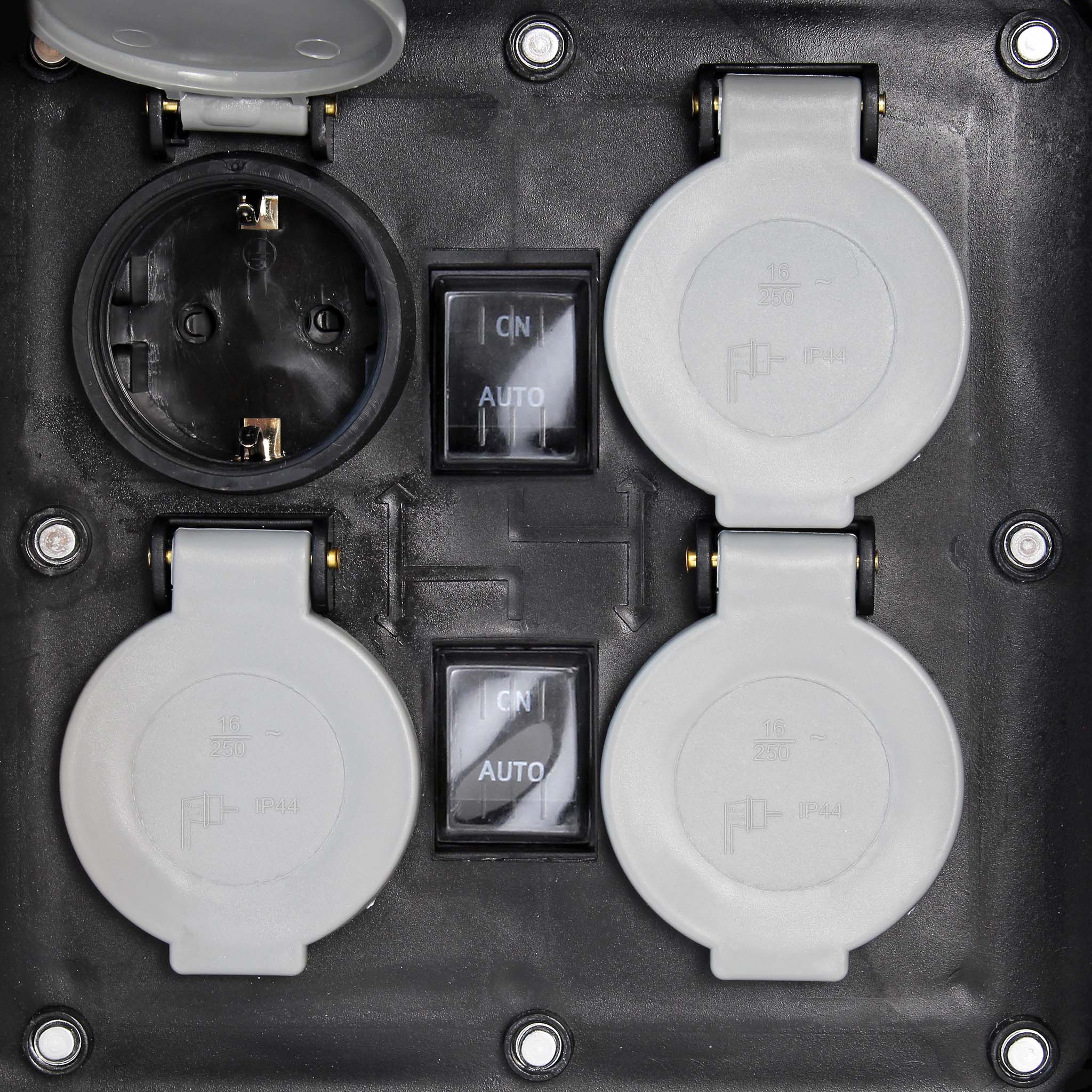 Presa multipla con sensore, effetto pietra, Multipresa per esterno con 4 prese, protezione IP44