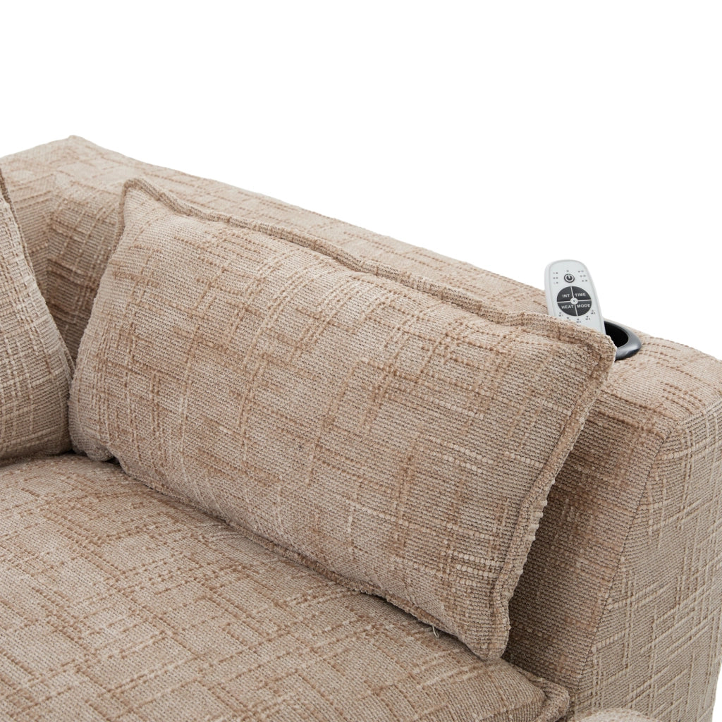 Divano modulare 4 posti con tasche laterali, cuscini e anima a molle, in ciniglia khaki per soggiorno 322 × 161 × 75 cm