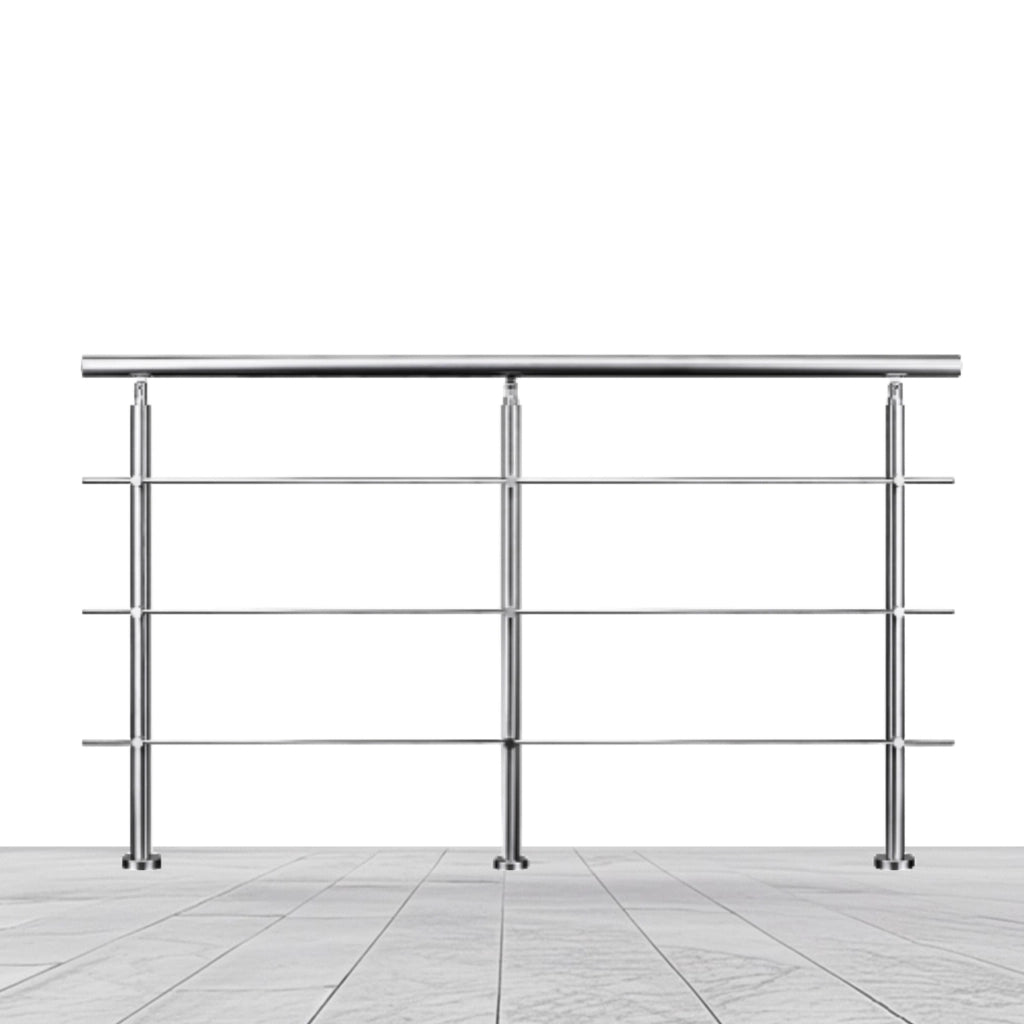 Ringhiera Balaustra Corrimano in acciaio inox 304 spazzolato 200x106cm per interni ed esterni 3 barre trasversali