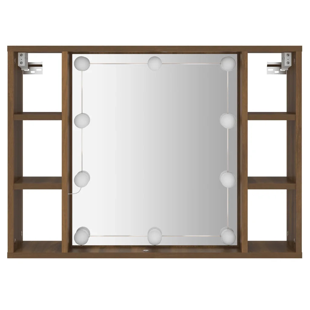 Mobile a Specchio con LED Rovere Marrone 76x15x55 cm 820447