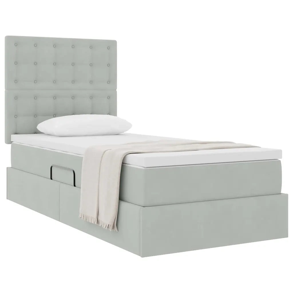 Letto con contenitore e materasso Grigio chiaro 100 x 200 cm
