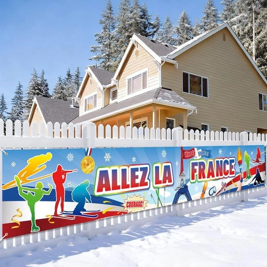 Bannière da 270 x 40 cm - Supporto per bandiera - Corda per bandiera - Accessori per supporter - Decorazione - Sport invernale - Bandiera