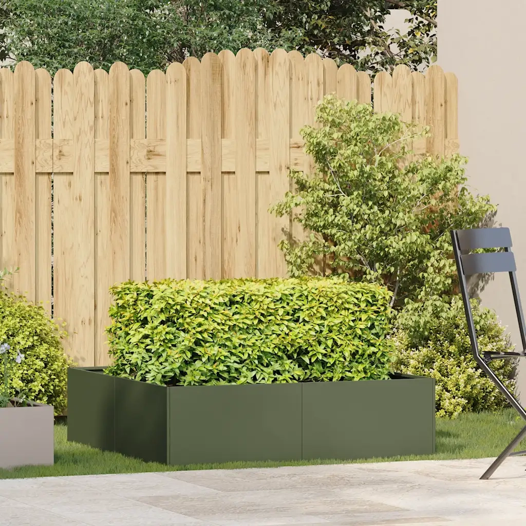 vidaXL Fioriera Verde Oliva 100x100x30 cm in Acciaio