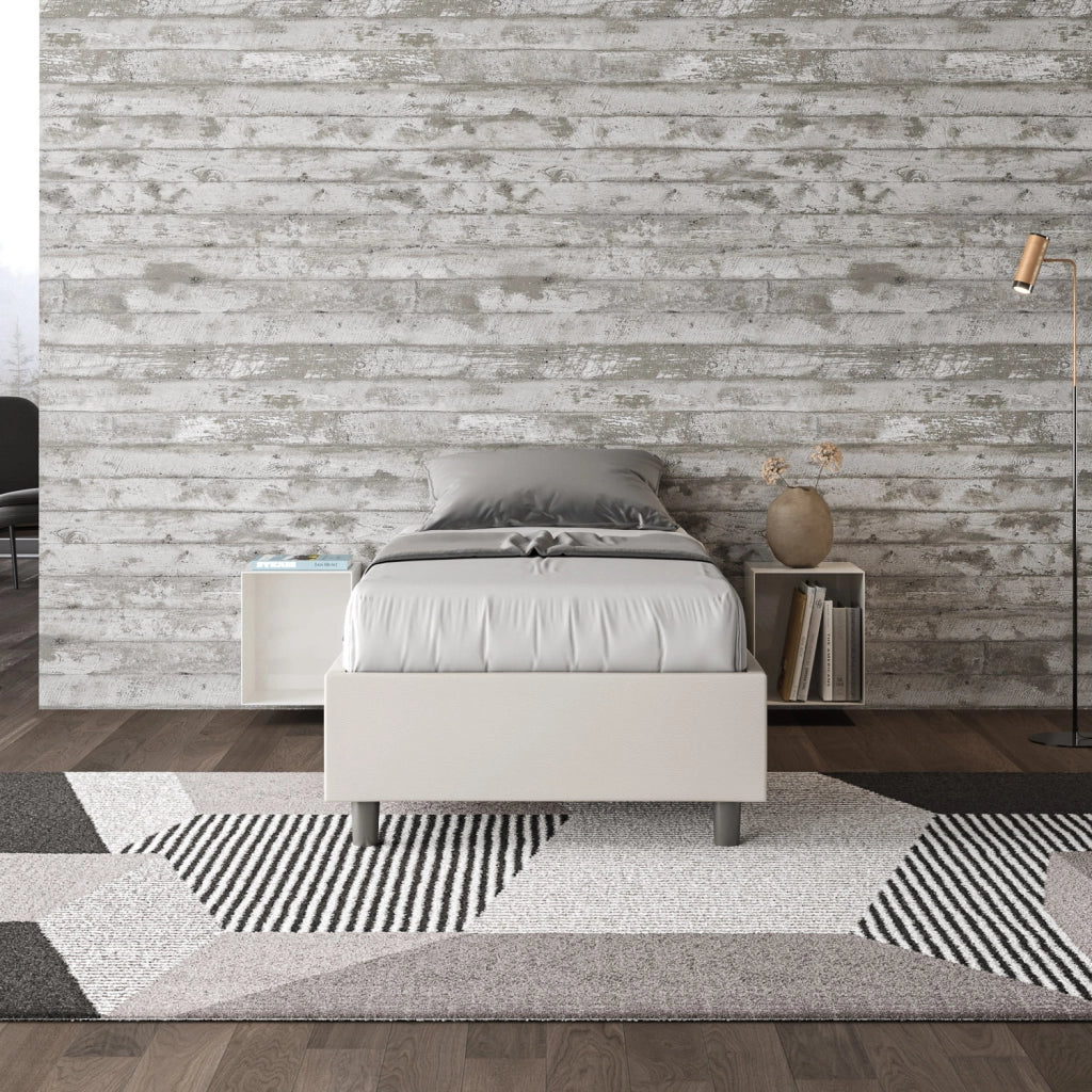 BS COM Letto singolo contenitore imbottito 80x200 similpelle bianco