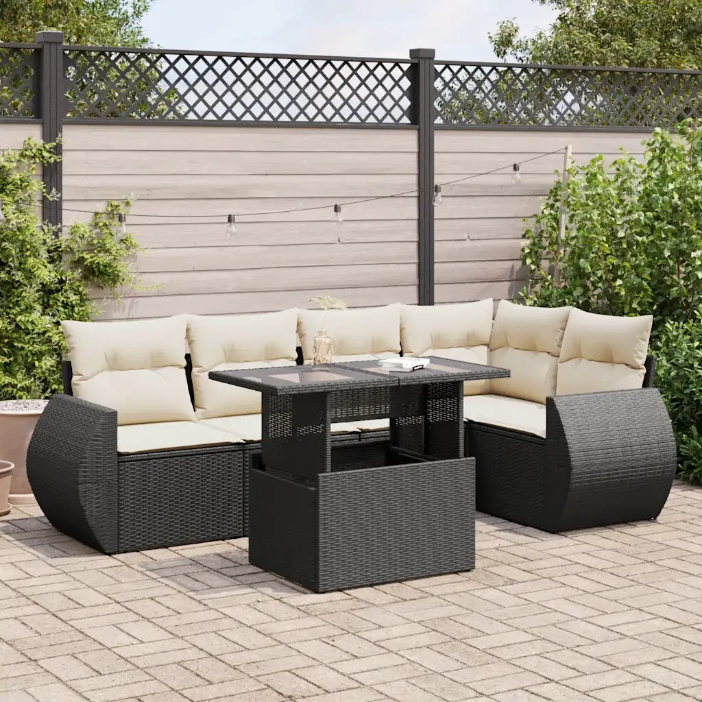 Set Divano da Giardino 6 pz con Cuscini Nero in Polyrattan 3326637