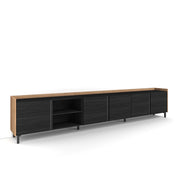 Mobile TV Soggiorno, 309x61x35 cm, Per TV fino a 80", Design industriale, Nero e rovere