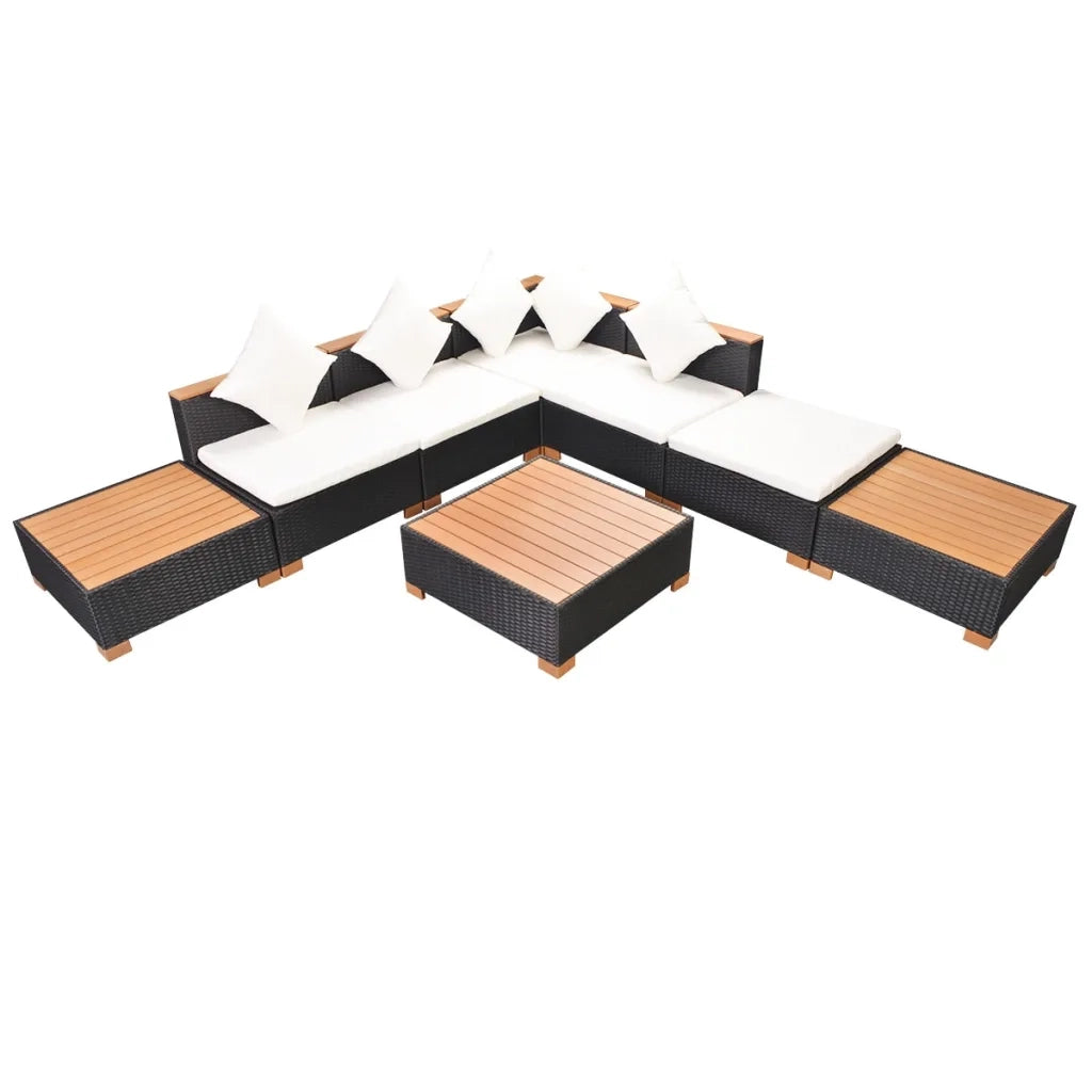 Set Divani da Giardino 8 pz con Cuscini in Polyrattan Nero cod mxl 34898