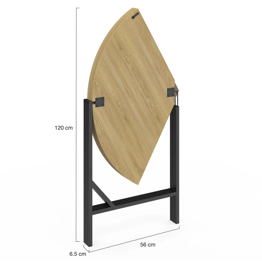 IDMarket - Tavolo da pranzo rotondo pieghevole YAEL per 4 persone, legno e nero, design industriale, 110 cm