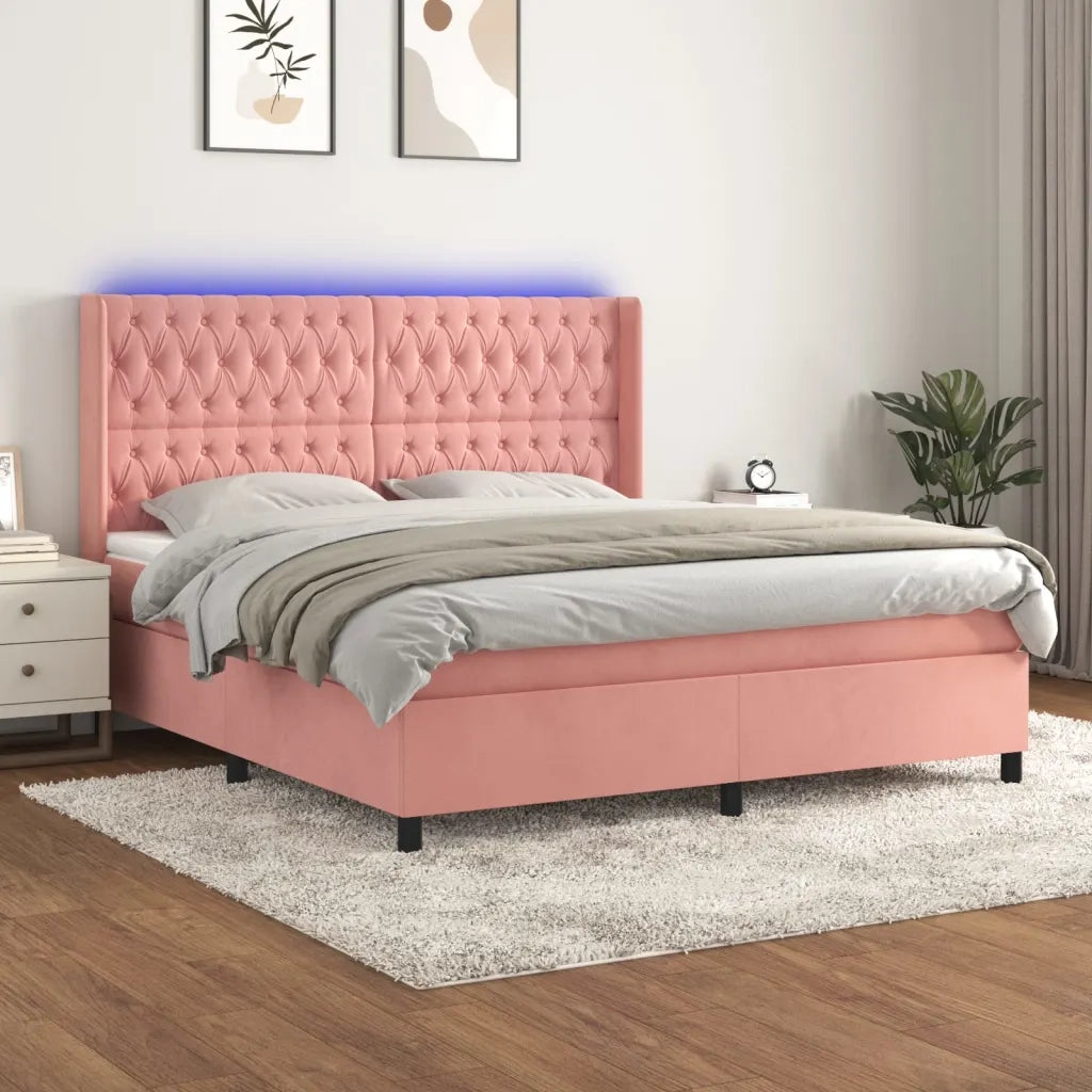 Letto a Molle con Materasso e LED Rosa 180x200 cm in Velluto 3139762